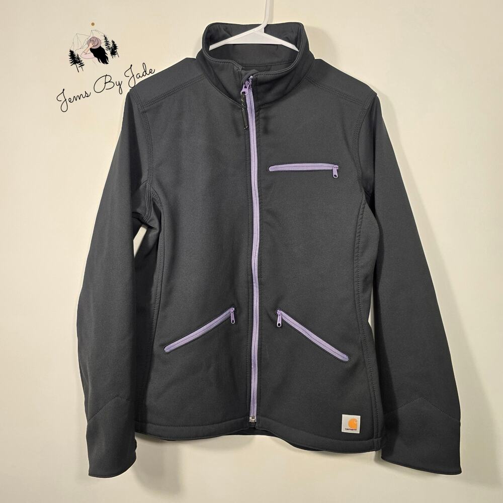 Carhartt Women’s Small Softshell Jacket Black Purple Full Zip Fleece Lined